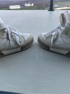 Fendi White and Taupe Mixed-Material High-Top Sneaker 37